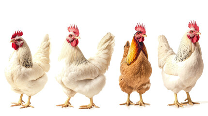 Fototapeta premium Collection of Solitary White Chickens on a Transparent Background Generative AI