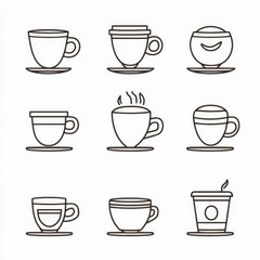 vector line set coffee cup icons
