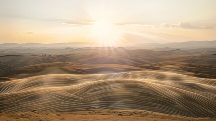 Sound waves radiating across a serene landscape, symbolizing the interconnectedness and harmony of natural and auditory elements.