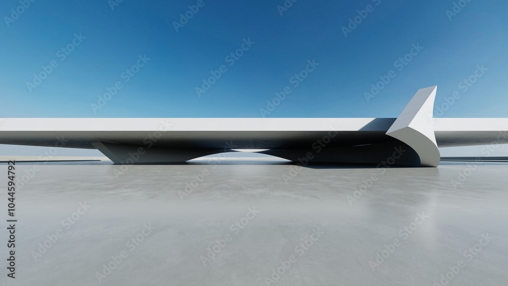 Poster 3d render of abstract modern concrete white architecture with empty cement floor, minimal exterior, 