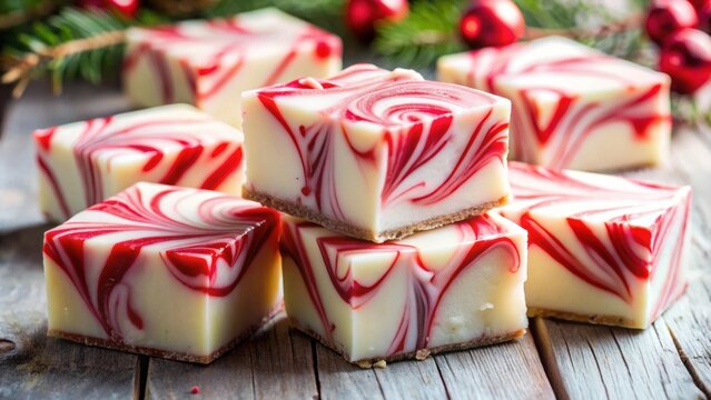 Homemade candy cane fudge with swirls of white and red, perfect for Christmas , Fudge, Candy cane, Homemade, Dessert, Holiday