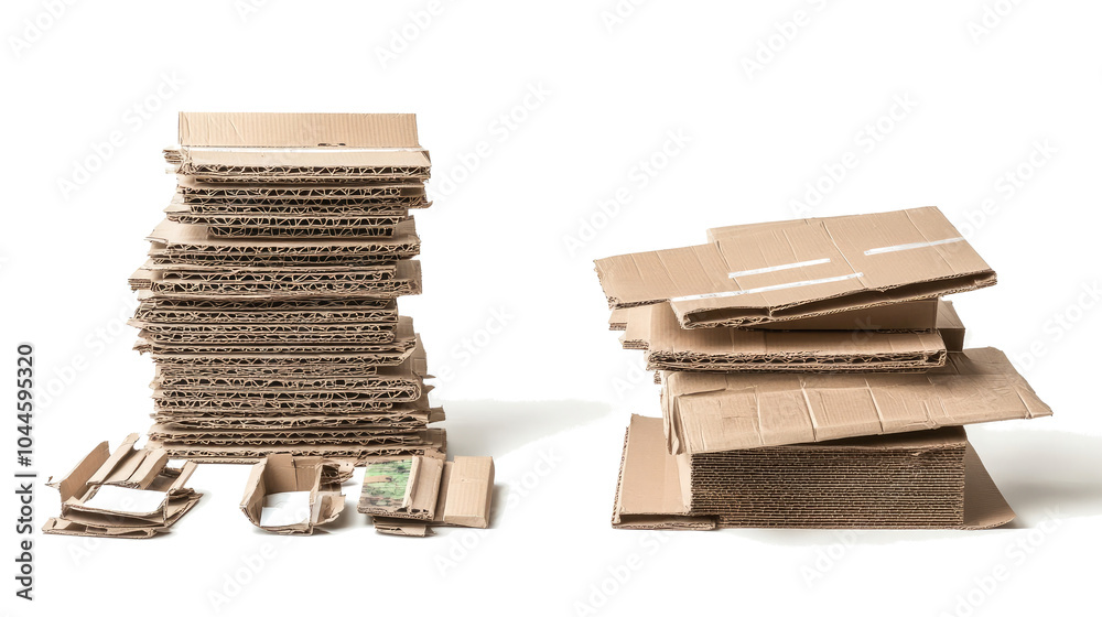 Poster Stacks of Cardboard Boxes Arranged Neatly on a Transparent Background Generative AI
