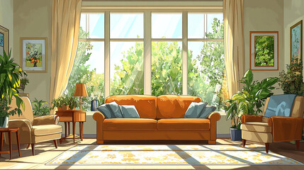 Obraz premium Illustrated modern building living room