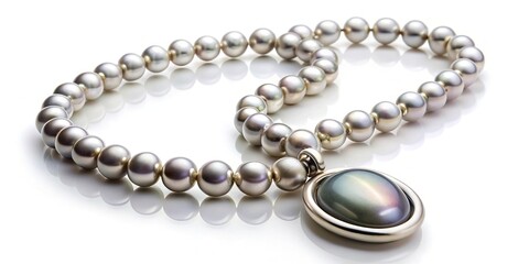 Obraz premium Necklace in gray pearls and detachable mother of pearl pendant