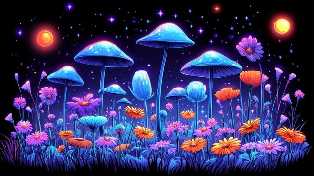 Beautiful and creepy halloween floral arrangement, lights, neon, jrpg watercolour concept art, black background