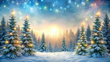 Fototapeta premium Festive Christmas background with a snowy forest, Christmas, holiday, winter, celebration, trees, snow, festive