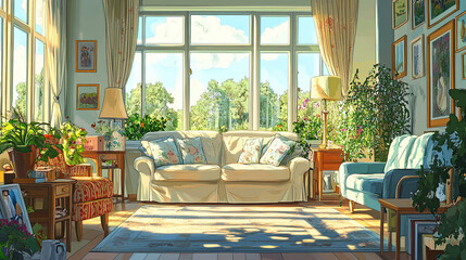 Obraz premium Illustrated modern building living room