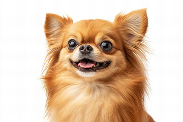 Close-up of Adorable Chihuahua Dog Relaxing &ndash; Cute Small Breed Puppy with Big Ears and Fluffy Fur, Isolated on White Background