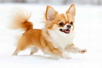 Close-up of Adorable Chihuahua Dog Relaxing – Cute Small Breed Puppy with Big Ears and Fluffy Fur, Isolated on White Background