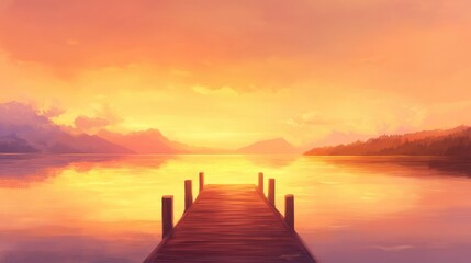 Obraz premium Serene Sunset Over Calm Water and Dock