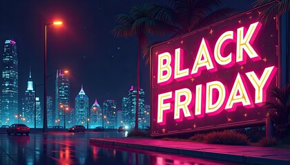 Retro glam rock color palette and Black Friday sale banner in bright, flashy neon.