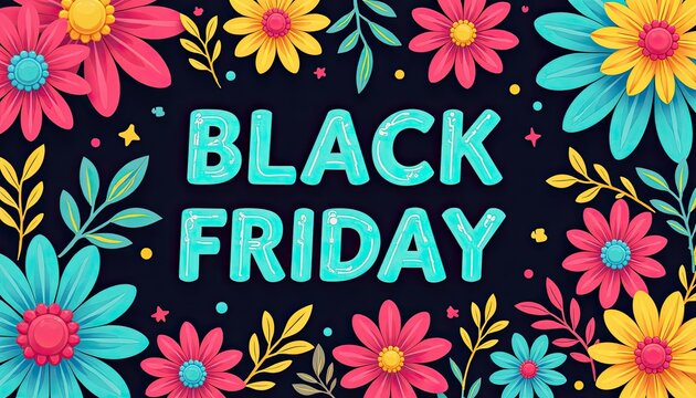 Playful 60s-inspired color scheme and Black Friday sale banner in bright, flower-power colors.