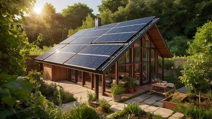 AI-generated Eco-Friendly Home with Solar Panels, Sustainable Living, and Community Green Initiatives