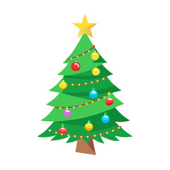 Obraz premium A stylized Christmas tree icon with ornaments, lights, and a star on top, capturing the festive spirit of the holiday season