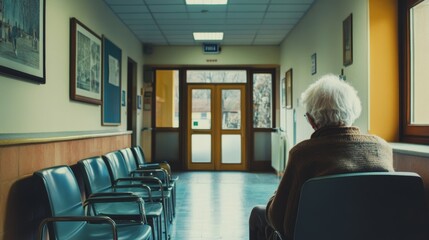 Social isolation image of elderly people, showing elderly people sitting alone in a nursing home, highlighting the need for social support.