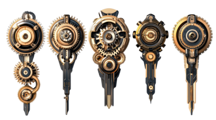 Elegant Interlocking Gears and Abstract Shapes on Clear Background Generative AI