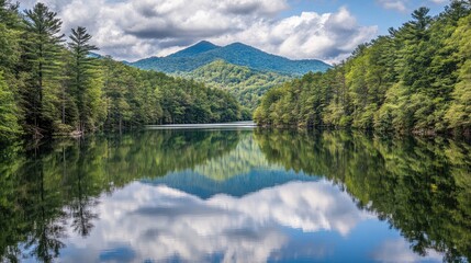 Naklejka premium Serene Mountain Reflection Over Tranquil Lake
