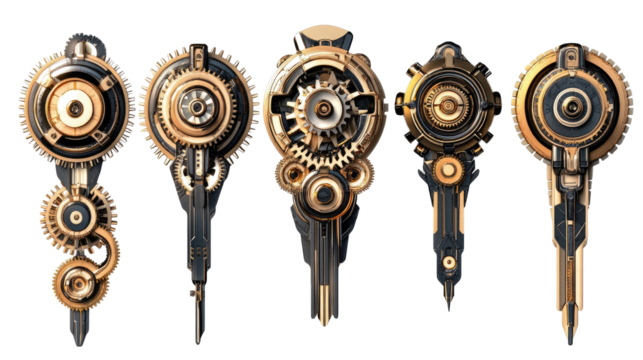 Elegant Interlocking Gears and Abstract Shapes on Clear Background Generative AI