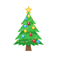 Fototapeta premium A simple Christmas tree icon with ornaments and a shining star on top, perfect for holiday designs, png