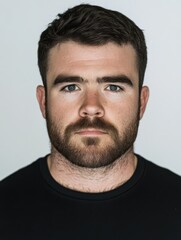 Fototapeta premium A passport-style photograph of a man with a beard 