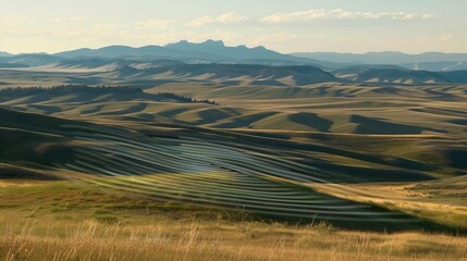 Sound waves radiating across a serene landscape, symbolizing the interconnectedness and harmony of natural and auditory elements.