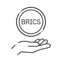 BRICSの文字が入ったコインと人の手のシンプルなアイコン-･外貨のイメージ素材