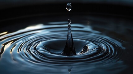 Water Droplet Creating Ripples in Still Fluid Surface