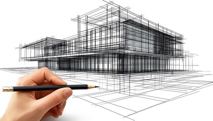 Hand drawing architectural blueprint of a modern house.