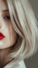 Naklejka premium close-up portrait of a blonde model with a bob-cut shoulder length hair