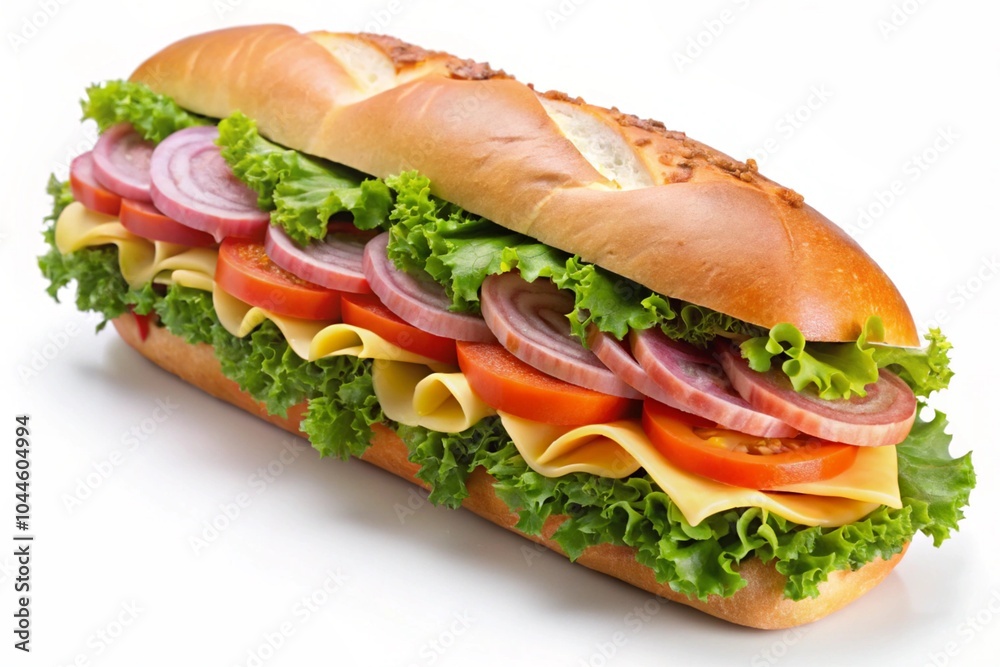 Wall mural footlong ham & swiss submarine sandwich isolated on white background