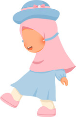 Playful cute little girl walking vector illustration