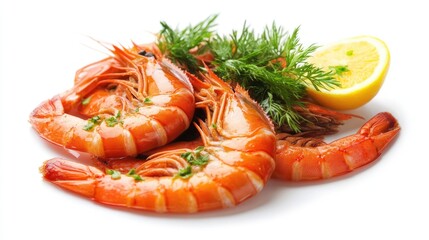 Cooked king prawns isolated on a white background