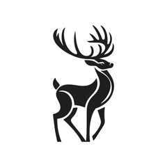 Deer logo line icons. Wild reindeer outdoor brand label. Elk antlers sign. Wildlife stag symbol.