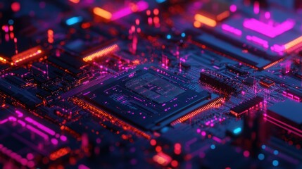 Obraz premium Abstract Circuitry with Glowing Neon