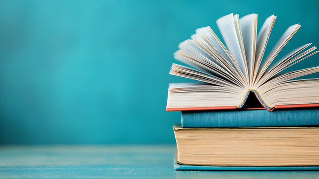 A stack of textbooks piled high on a desk, each book representing a different subject, ready to be opened and explored by eager students, showcasing the wealth of knowledge waiting to be discovered.