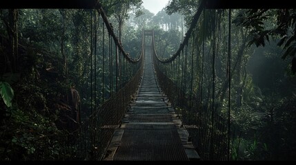 Obraz premium Serene Suspension Bridge in Lush Green Forest