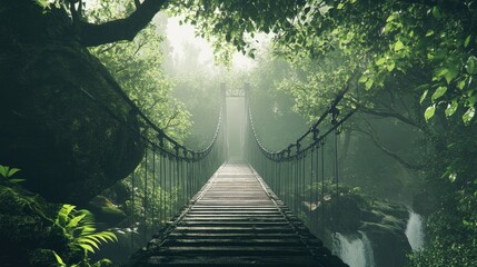 Fototapeta premium Serene Jungle Bridge in Lush Green Landscape