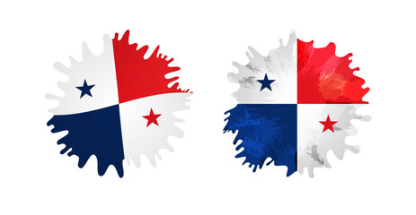 Set of cute realistic ink style spots with Panamanian flag background and isolated clipping mask. Creative flag of Panama collection of icons. Sport championsip decoration concept. Brushing strokes.