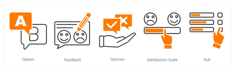 A set of 5 Survey and Rating icons as option, feedback, opinion