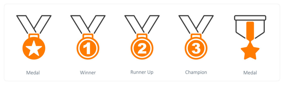 A set of 5 Award icons as medal, winner, runner up