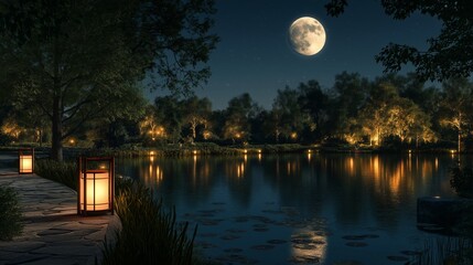 landscape theme at night in the park