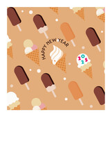 アイスクリームとへびソフトクリーム2025年賀状テンプレート