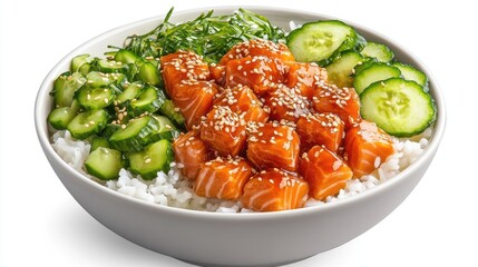 Fresh Salmon Bowl with Rice and Vegetables