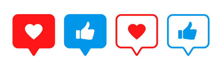 Social media follow and like notification icon symbols. Icons for websites, apps and UI UX. Vector illustration