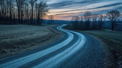 Fototapeta premium Serene Curved Road at Dusk in Nature