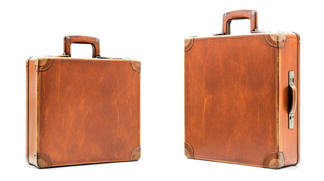 Vintage Leather Suitcases in a Collection on a Transparent Background Generative AI