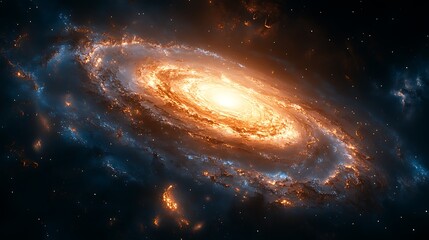 Obraz premium A spiral galaxy with a bright core, surrounded by swirling clouds of gas and dust, against a backdrop of twinkling stars.