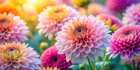 Fototapeta premium Sweet and colorful chrysanthemums in soft and blurred style for background