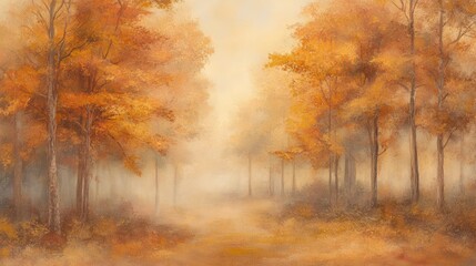 Fototapeta premium Tranquil Autumn Forest in Soft Golden Light