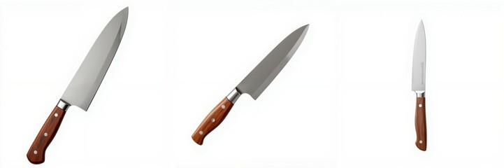 Set of kitchen knives on white background